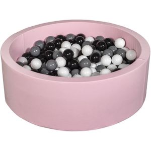 Ballenbak - 200 ballen - roze - rond - 90x30 cm ballenbad - zwarte, witte, grijze ballen