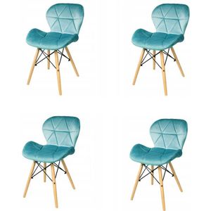 Eetkamer stoelen set van 4 velours turkoois Scandinavisch design