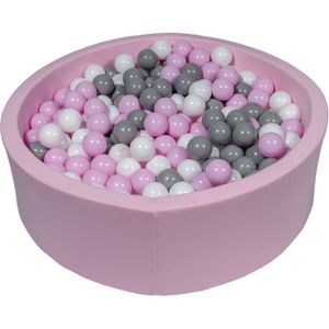 Roze ballenbak 90 cm met 450 ballen wit, licht paars & grijs