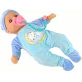 Babypop - 38cm - blauw - met papfles en fopspeen