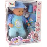 Babypop - 38cm - blauw - met papfles en fopspeen