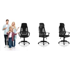 Bureaustoel - met hoofdsteun & armleuning - ergonomisch - zwart