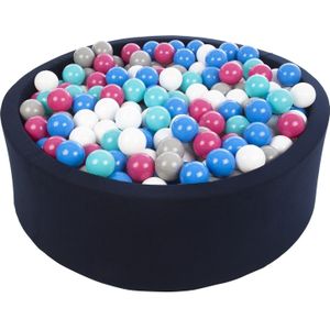 Ballenbak navy blauw met 450 ballen 90 cm wit, blauw, paars, grijs & turquoise