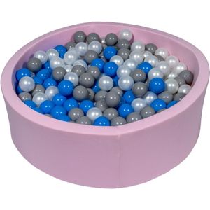 Roze ballenbak 90 cm met 450 ballen parelmoer, blauw & grijs