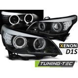 Koplampen Xenon D1S - voor BMW E60/E61 2005-2007 - LED angel eyes - zwart