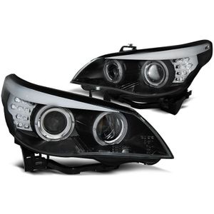 Koplampen Xenon D1S - voor BMW E60/E61 2005-2007 - LED angel eyes - zwart