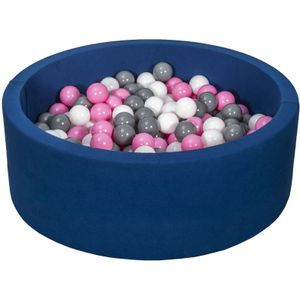 Ballenbak - 300 ballen - marine - rond ballenbad - 90x30 cm - witte, lichtroze, grijze ballen