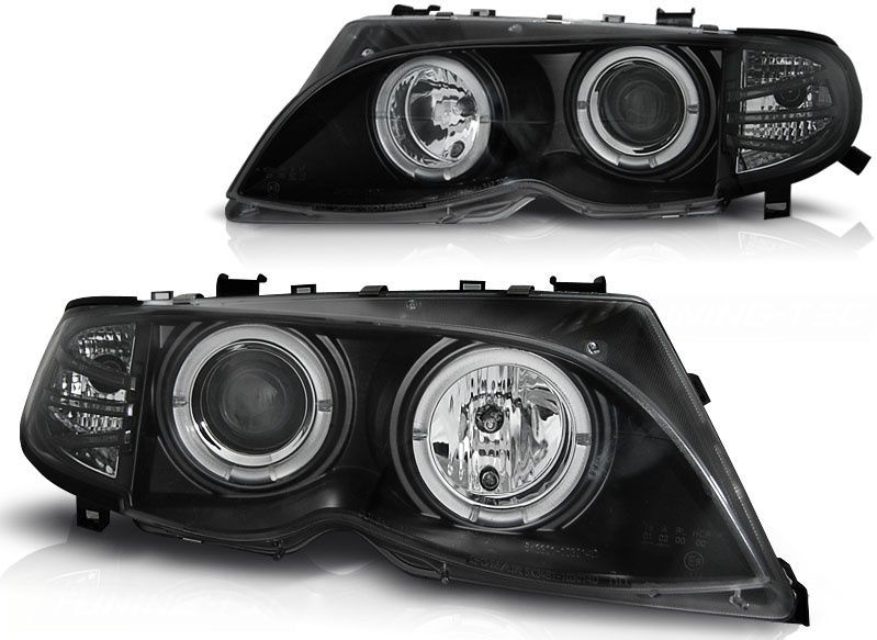 Koplampen dual halo rims geschikt voor BMW E46 09 01-03 05 Angel Eyes zwart