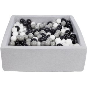 Vierkante ballenbak 90x90 cm met 450 ballen zwart, wit & grijs