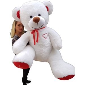 Gigantische grote teddybeer zachte knuffel - 105 x 85 cm - wit en rood-b