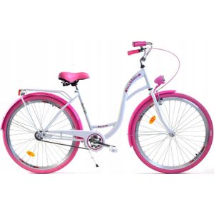 Meisjesfiets 26 inch stevig model wit met roze van Dallas Bike