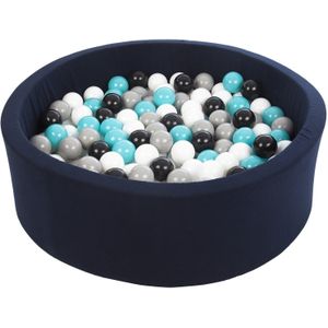Ballenbak - 200 ballen - marine - rond ballenbad - 90x30 cm - zwarte, witte, grijze, turquoise ballen