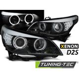 Koplampen Xenon D2S - voor BMW E60/E61 2003-2004 - LED angel eyes - zwart