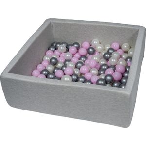 Vierkante ballenbak 90x90 cm met 150 ballen parelmoer, licht paars & zilver