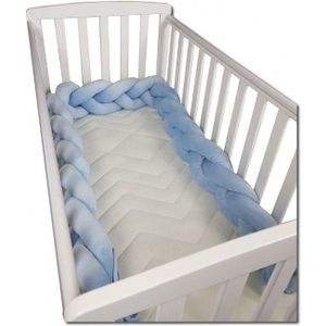 Bedbumper bedomrander - 280 cm lang - Gevlochten - Blauw