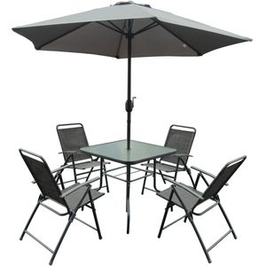 Tuinset - grijs - opvouwbare stoelen - gehard glas tafelblad
