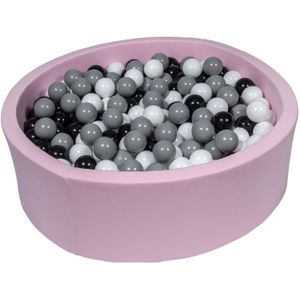 Roze ballenbak 90 cm met 450 ballen zwart, wit & grijs