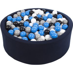Ballenbak navy blauw met 450 ballen 90 cm zwart, wit, blauw & grijs