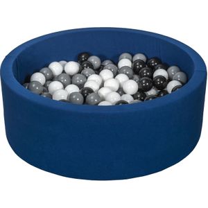 Ballenbad rond - blauw - 90x30 cm - met 200 zwart, wit en grijze ballen