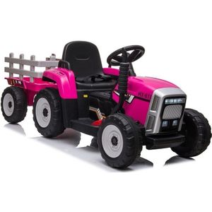 Elektrisch bestuurbare tractor - roze - met aanhanger