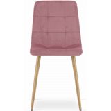 Velvet eetkamerstoel KARA - 44,5x50,5x87cm - roze, houtlook