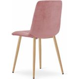 Velvet eetkamerstoel KARA - 44,5x50,5x87cm - roze, houtlook