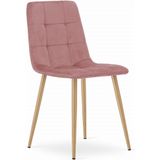 Velvet eetkamerstoel KARA - 44,5x50,5x87cm - roze, houtlook