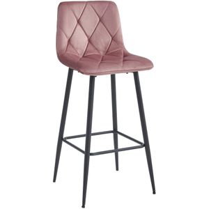 Luxe Fluwelen Barkruk Roze - Design Barstoel met Rugleuning - Nado