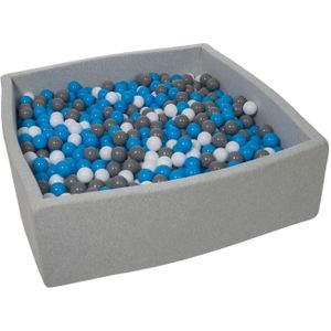Vierkante ballenbak 120x120 cm met 1200 ballen wit, blauw & grijs