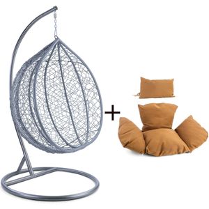 Hangstoel - grijs - 120x106x70 cm - met kussen - lichtbruin