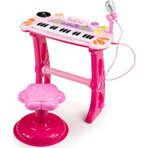 Kinder keyboard met MP3 microfoon & kruk – Roze