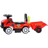 Loopauto - tractor - met aanhanger, schop & hark - rood