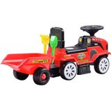 Loopauto - tractor - met aanhanger, schop & hark - rood