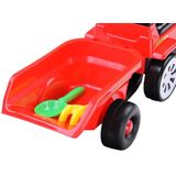 Loopauto - tractor - met aanhanger, schop & hark - rood