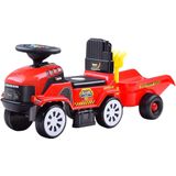 Loopauto - tractor - met aanhanger, schop & hark - rood