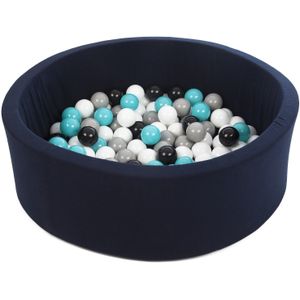Ballenbak - 150 ballen - marine - rond ballenbad - 90x30 cm - zwarte, witte, grijze, turquoise ballen