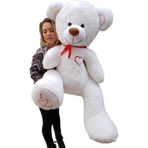 Knuffelbeer - met hart - 160 cm - wit rood