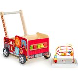 Loopwagen - brandweer - hout - 46 x 28 x 41,5 cm - rood