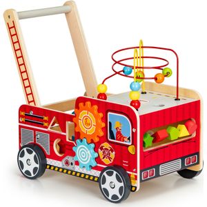 Loopwagen - brandweer - hout -  46 x 28 x 41,5 cm - rood