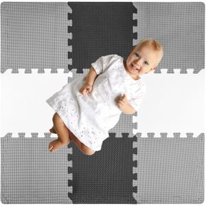 Speelmat Baby - Foam - 118x118cm - Zwart Wit Grijs
