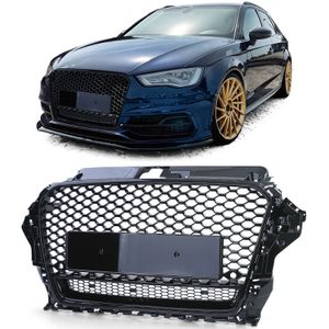 Honingraat grill - Audi A3 8V 12-16 - Badgeloos zwart glans - PDC.