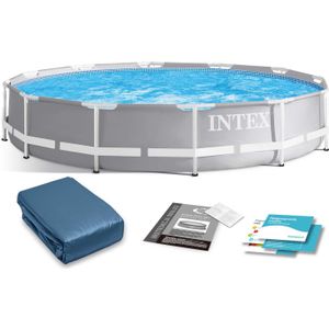 Intex opzetzwembad - 366 cm - grijs - incl reparatiekit & zeil
