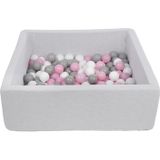 Vierkante ballenbak 90x90 cm met 150 ballen wit, licht paars & grijs