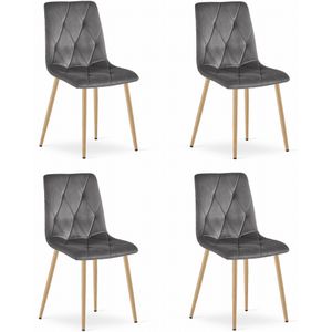 Fluwelen stoel - 4 stuks - roze - houtkleurige poten