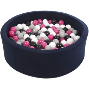 Ballenbad Rond - Marine Blauw - 90x30 cm - met 300 Zwar - Wi - Roze en Grijze Ballen