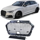 Honingraat grill - Audi A3 8V 16-20 - Badgeloos - Zwart glans