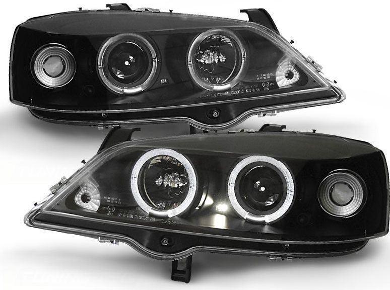 Koplampen dual halo rims geschikt voor Opel Astra G 09 97-02 04 Angel Eyes zwart