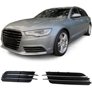 Grille - voor Audi A6 C7/4G, sedan/avant 11/2010-10/2014 - 2-delig - zonder S-line - zwart/chroom