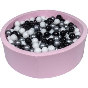 Roze ballenbak 90 cm met 450 ballen zwart, wit & zilver