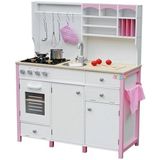 Houten keuken met oven en accessoires roze-wit